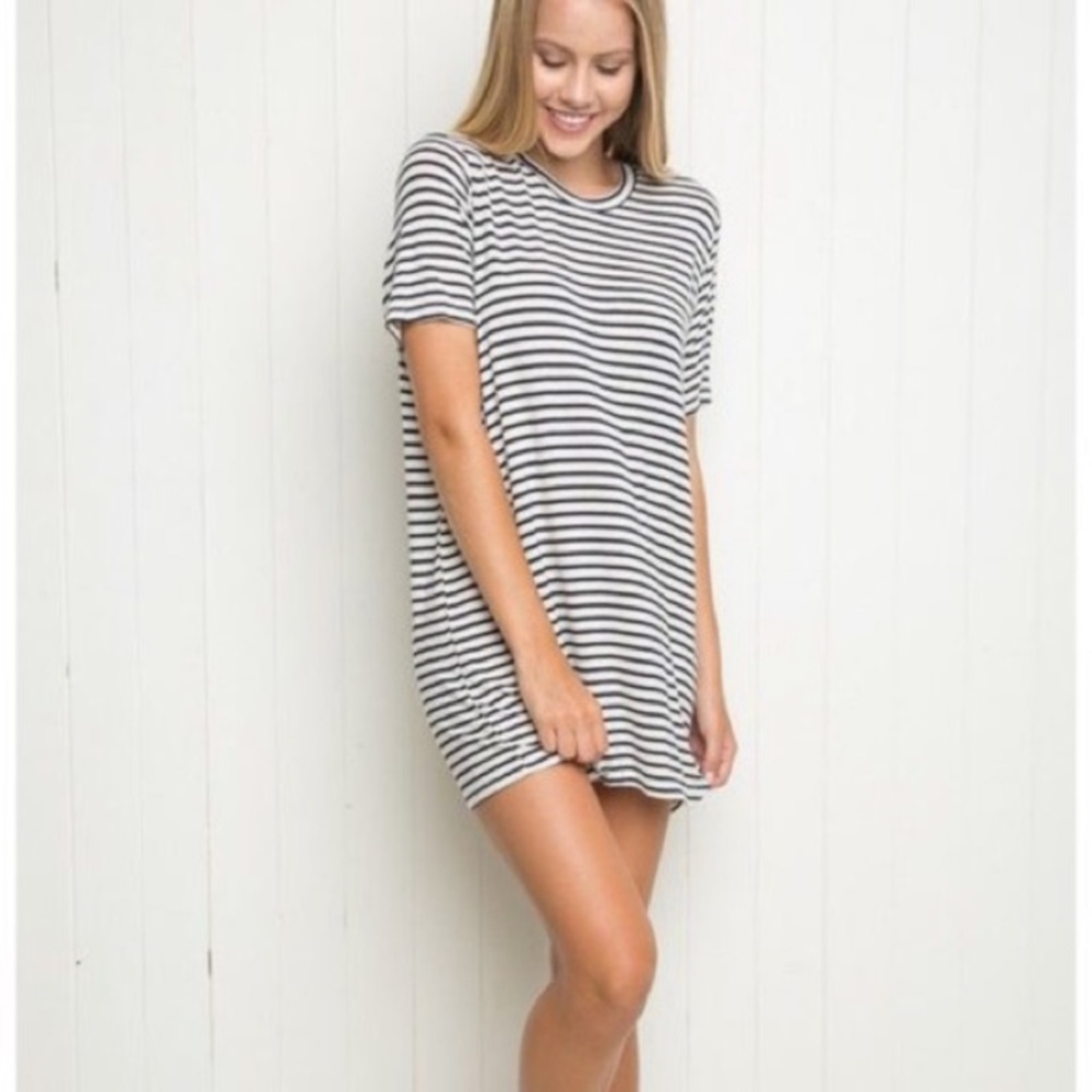 Brandy Melville Navy and White Striped T-shirt Dress OS